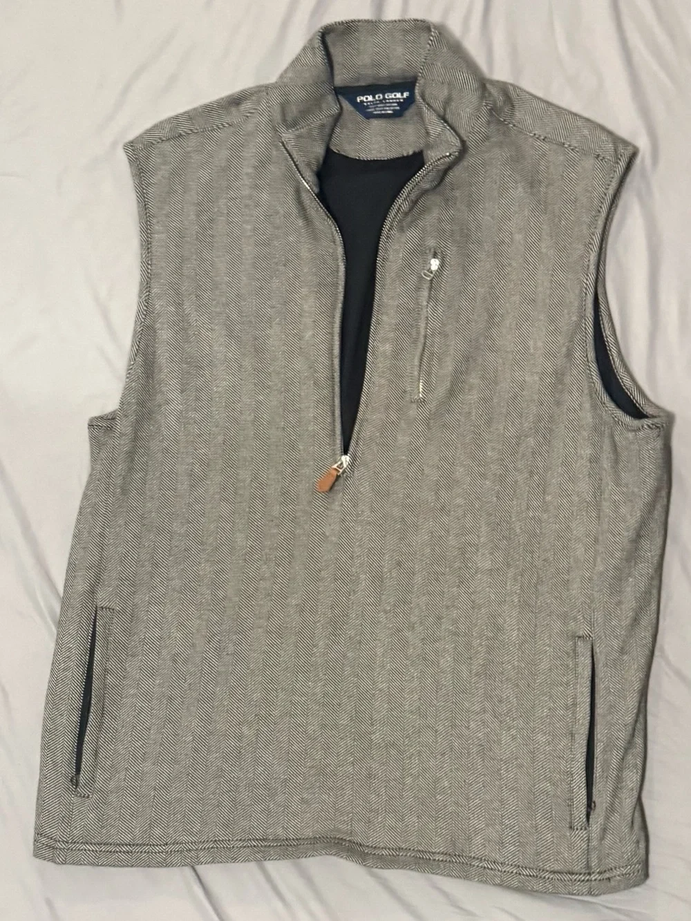 Vintage Polo Golf Herringbone Gray Lg 1/2 Zip Vest & Med Polo Shirt Lot